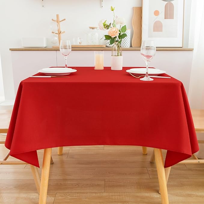2 Pack Square Table Cloth 52X52 Inch Red Washable Fabric Tablecloth Polyester Solid Dining Table Cover for Birthday Party Dinner Holiday Outdoor Indoor