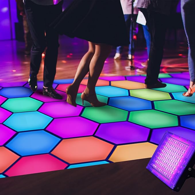 Haull 118 x 39 Inch Neon Light up Dance Floor Glow in The Dark Runner UV Reactive Blacklight Floor Aisle Runner Decor Wall Props for 80s 90s Neon Birthday Party Decorations(Hexagon)