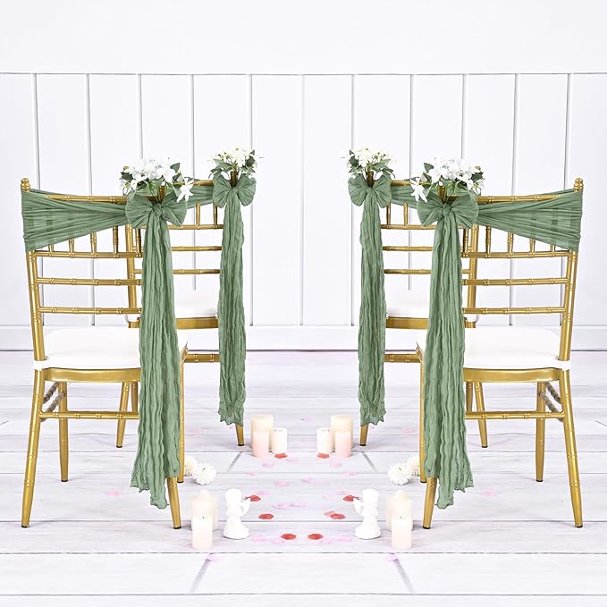 36 Pcs Sage Green Cheesecloth Chair Sashes, 16 x 108 inch Gauze Fabric Washable Chair Sashes Bows Designed for Aisle Decorations Universal Chair Cover Decor for Wedding Reception Party Banquet