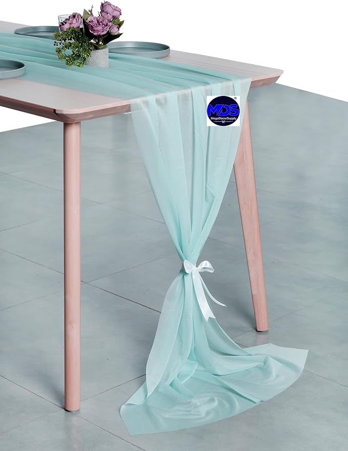 MDS Halloween Chiffon Table Runner - 20 Pack, 29 x 170 Inches, 14ft Each - Sheer Spooky Table Runners for Haunted House Parties, Trick-or-Treat Tables, Witchy Décor, Wedding & Events - Teal