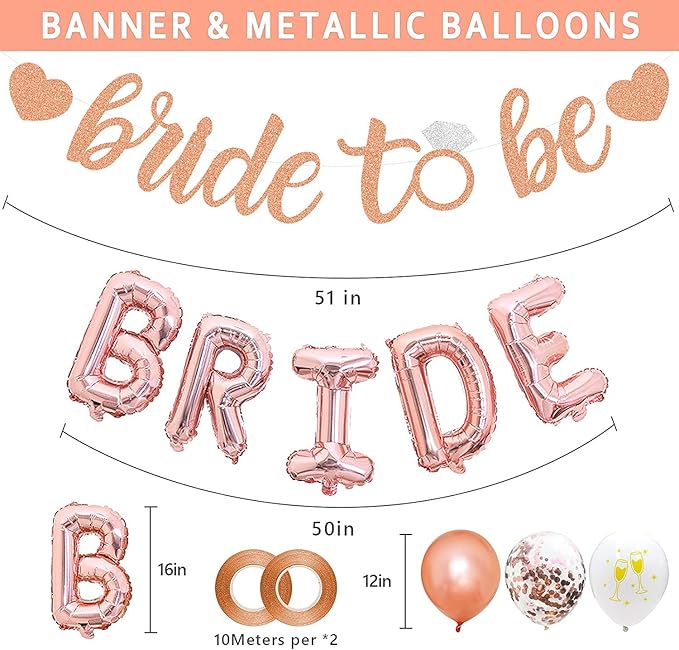 Bridal Shower Decorations - Rose Gold Party Decorations with Wifey for Lifey Banner, Bride Foil Balloon, Diamond Ring Balloon, Paper Pom Poms, Tassel Party Supplies