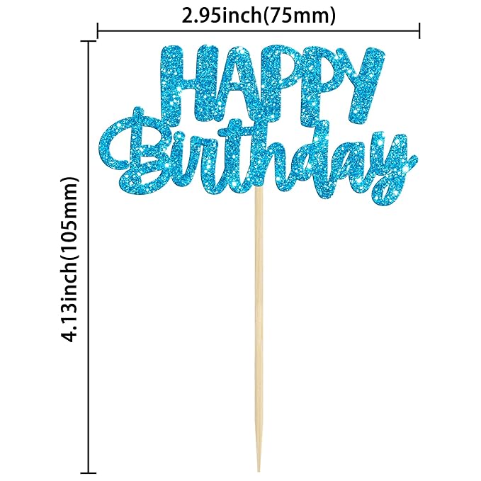 Gyufise 24Pcs Happy Birthday Cupcake Toppers Glitter Birthday Cupcake Food Picks for Celebrating Winter Wonderland Theme Party Cake Decorations Supplies Blue Silver
