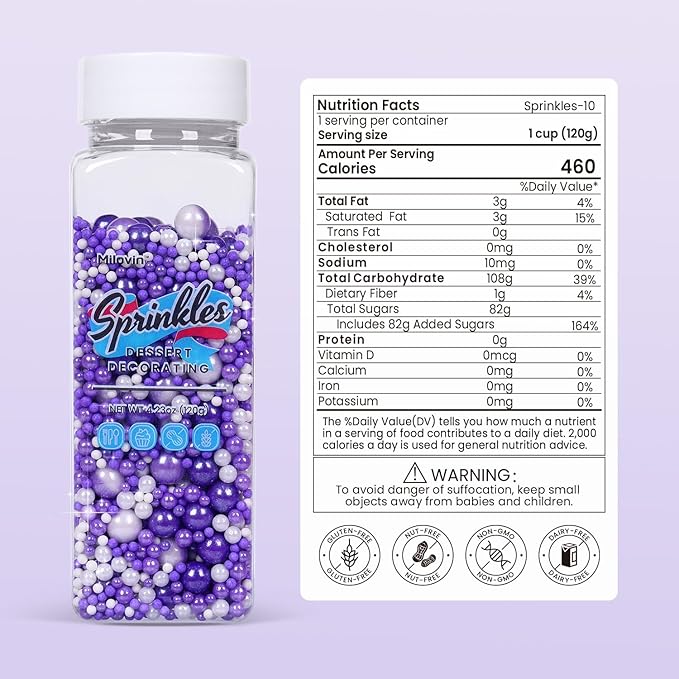 Purple Sprinkles for Cake Decorating, Pearl Sprinkles, Edible Pearls, Cake Pearls for Baby Showers, Weddings, Birthdays, Gender Reveal, Halloween(120g/4.23oz)