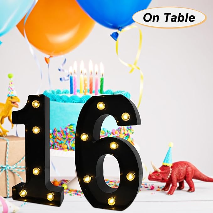 LED Marquee Numbers, 8.58 Inch Led Light Up Numbers for Party, Small Light Up Letters, Battery Powered Lighted Number for Table, Birthday, Night Light, Christmas or Home Decor (Black, Number 1)