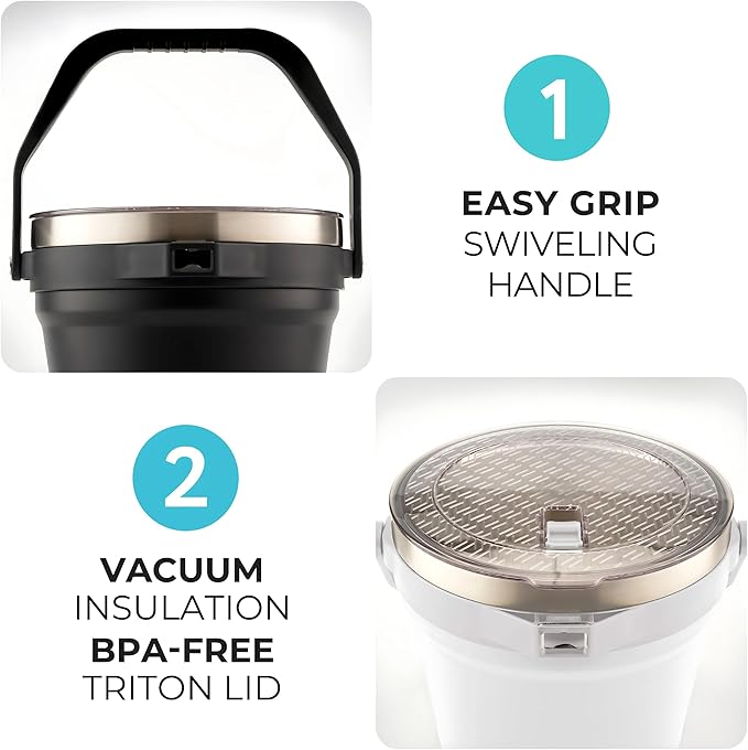 Large Insulated Ice Bucket with Lid – Stainless Steel Ice Bucket and Scoop – Ice Buckets for Parties, Bars – Ice Bucket with Lid and Scoop – Outdoor Ice Bucket, Champagne (Black)