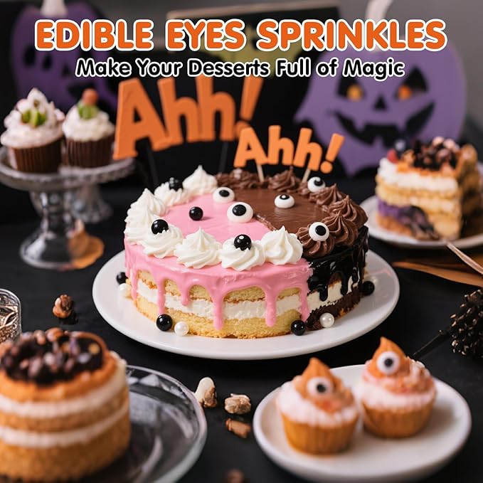 Edible Eyes Sprinkles for Cake Decorating,130g,Small Candy Eyeballs Eyes,Black and White Sugar Sprinkle for Halloween Dessert Backing,1 cm Eyeball Sprinkles for Cupcake Toppers Chocolate Cookie Donut Decoration,Birthday Holiday Children's Party Supplies