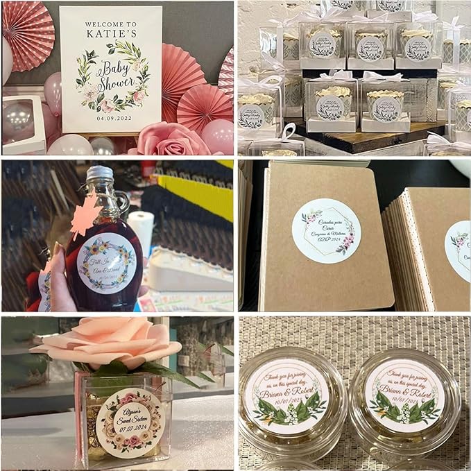 Premium Custom Stickers Labels - Personalized Stickers for Businesses Logo and Name. Birthday Pets and Label Product Boxes Wedding Favors Waterproof Labels (wreath 7, 4 inch)