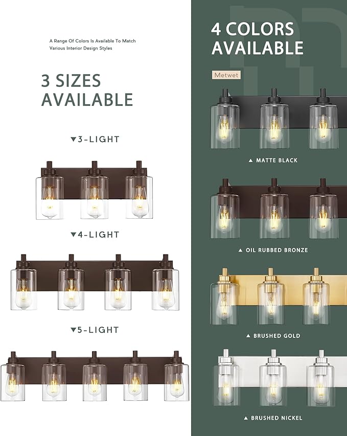 5-Light Bathroom Light Fixtures, 30 Inch Oil Rubbed Bronze Vanity Lights with Cylinder Clear Glass Shade, Modern Vanity Lighting Fixtures Over Mirror, VL143-ORB-5