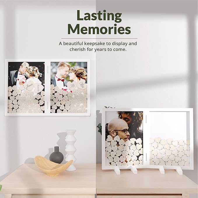 GLM Guest Book Alternative with Sign, 160 Hearts and 4 Large Hearts, Guest Book for Reception, Wedding Decor (White)