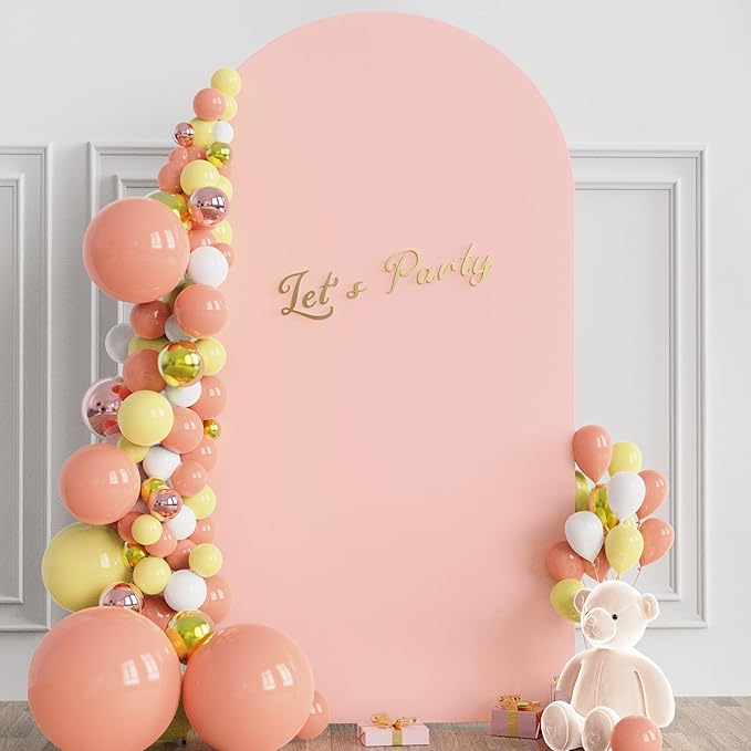 Wokceer 7.2 FT Wedding Arch Stand and Arch Cover, Metal Arch Backdrop Stand with Arch Stand Cover for Birthday Party Wedding Ceremony Bridal Baby Shower Event Decor, Pale Pink