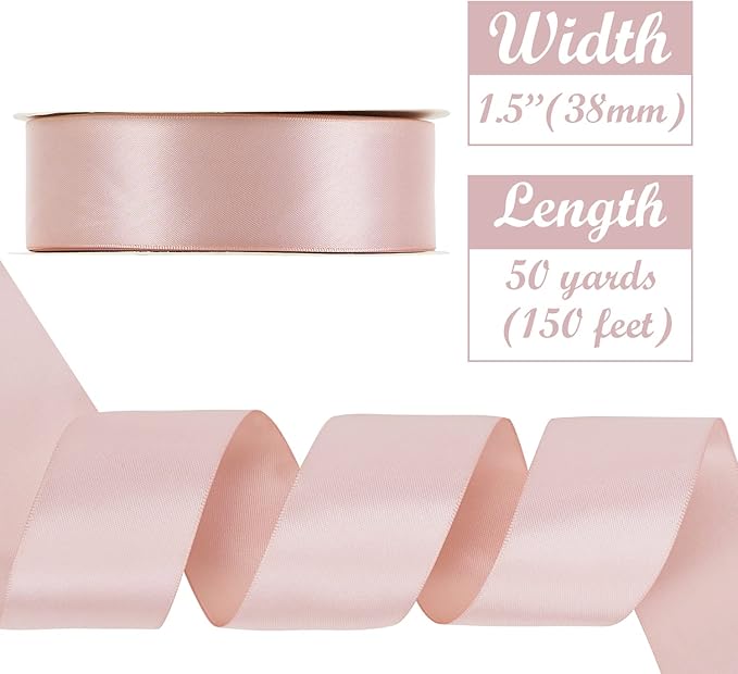 HUIHUANG 1.5 inch Wide Satin Ribbon 50 Yards Rose Gold Double Face Polyester Silk Satin Ribbon for Gift Wrapping Hair Bows Making Floral Bouquet Wedding Invitation Decor Party Favor and Craft Supplies