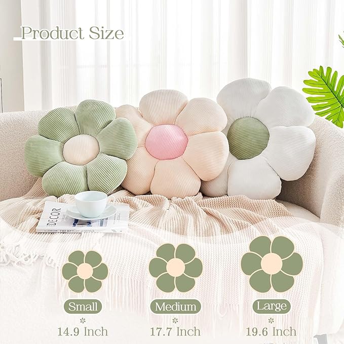White Flower Pillow, 17.7" Cute Flower Shaped Floor Pillow, Aesthetic Floral Plush Daisy Decorative Throw Pillows for Bed Sofa Couch