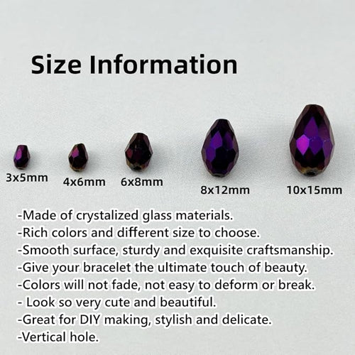 150pcs 4x6mm Teardrop Crystal Glass Beads for Jewelry Making, Faceted Vertical Hole Teardrop Glass Spacer Beads for Wind Chimes Bracelet Earring Necklace DIY Craft(Purple Light)