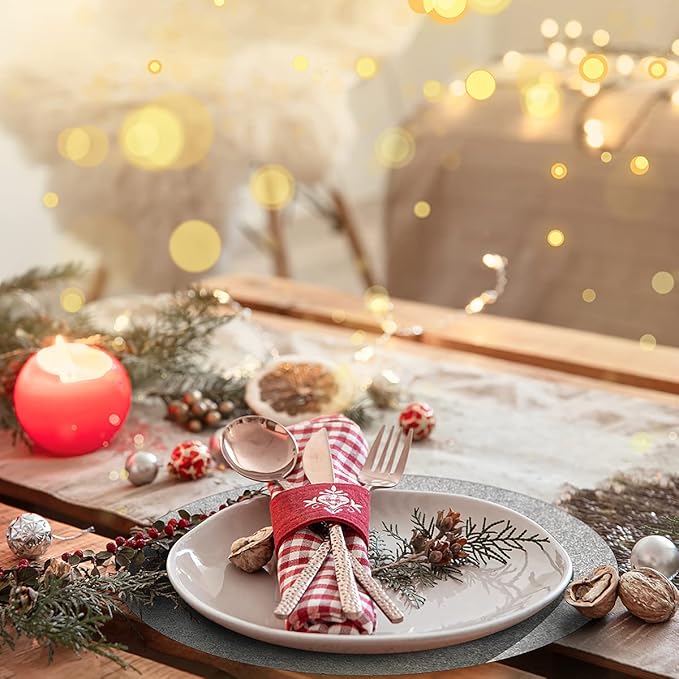50 Pieces Silver Glitter Paper Place Mats Sparkle Round Disposable Table Mats Silver Sequin Doilies Decorative Placemats for Wedding Banquet Party Home Dining Tableware