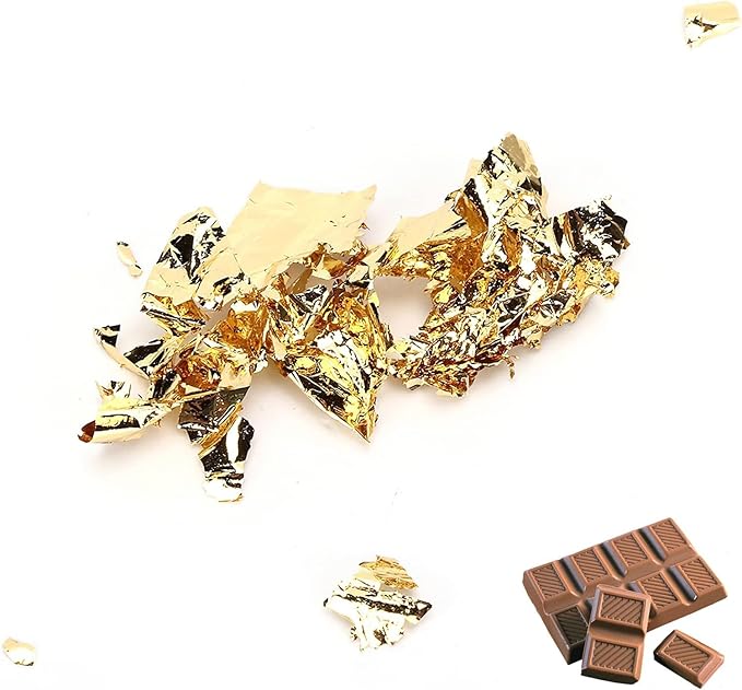 Edible Gold Leaf, Gold Leaf Cake Decoration Gold Flakes Food Gold Foil Decoration Baking Gold Foil Decor Chocolates Decor Gold Leaf Sheets for Cooking Dessert Decoration Crafts Makeup (10Pcs)