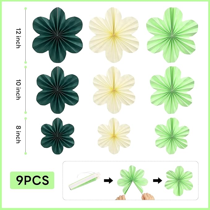 Sage Green Birthday Decoration, Plant Birthday Decorations with Hanging Paper Flowers, Tassel Garland and Swirls, Sage Green Party Decoration for Women Girls, Classroom Party Decor