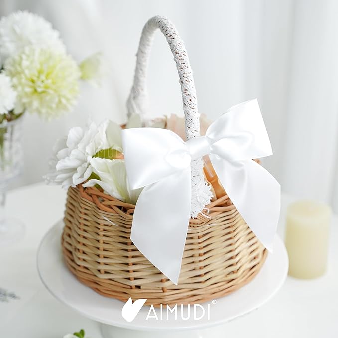 AIMUDI White Satin Bows 5.5" Bows for Gift Wrapping Satin Twist Tie Bows Premade Ribbon Bows for Treat Bags Invitations Baskets Crafts Wreaths Wedding Birthday Baby Shower Party Decorations, 24 PCs