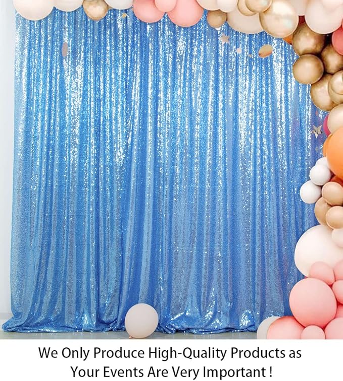 ShinyBeauty 4x8FT Baby Blue Sequin Backdrop Curtains (2-Panel) - Sparkling Photography Backdrop for Weddings, Parties, Events | Glitter Drapes, Shimmering Decor, Lightweight & Photo-Ready