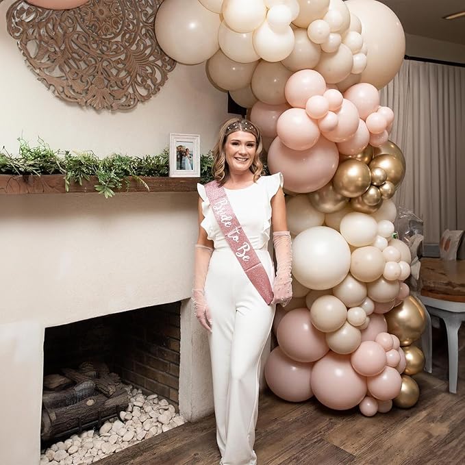 White Sand Gold Balloons Set, 12 Inch Double Stuffed Blush Beige Boho Party Balloons with Metallic Chrome Gold Neutral Cream Nude Latex Balloon for Birthday Baby Bridal Shower Wedding Party Decoration