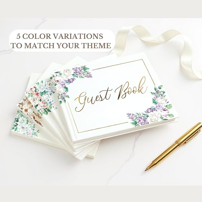 Wedding Guest Book for Guests to Sign, Elegant Wedding Guestbook Ideas, Sign in Book for Bridal and Baby Shower, Polaroid Guest Book, 100 Thick Lined and Blank Pages for Party, Wedding Books