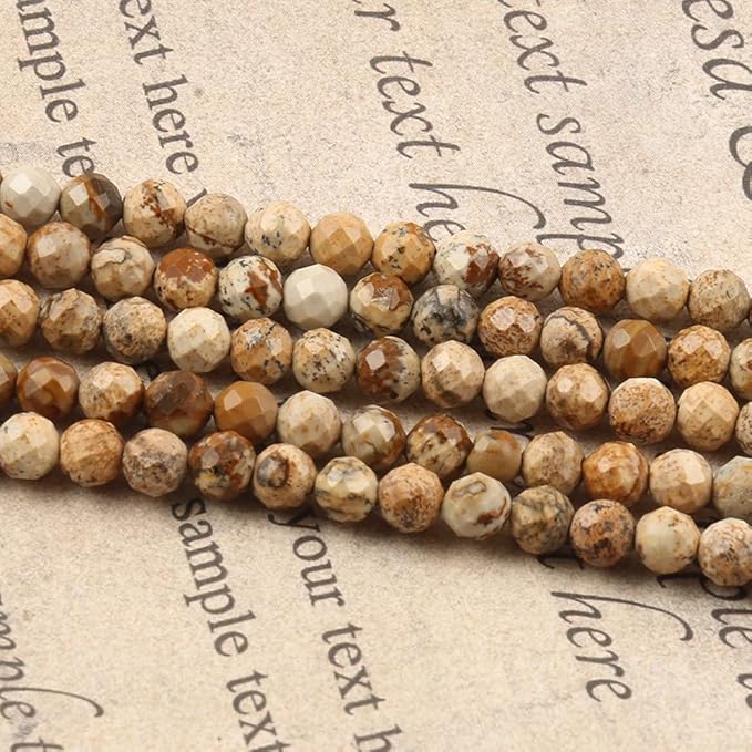 Song Xi 180pcs 2mm Natural Picture Gemstone Beads Faceted Round Loose Stone Beads for Jewelry Making