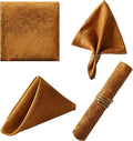 SASTYBALE Brown Jacquard Square Napkin, 20x20 Inche Damask Wrinkle Resistant Soft Polyester Napkins, Fabric Cloth Dinner Napkins for Wedding, Winter, Holiday, Xmas, Parties, Set of 4 (Brown)