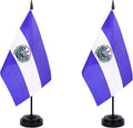 El Salvador Desk Flag 12" Solid Pole Deluxe Set Salvador Flags Banner Mini Small El Salvador Office Table Flags with Black Stand Base Desktop Decorations(2Pack)