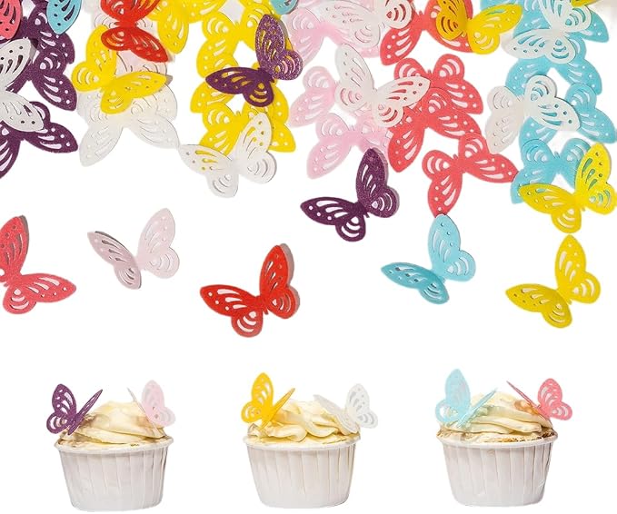 Edible Flowers Edible leaves &Edible butterflies Wafer Paper Cake Cupcake Toppers for Decorating Rice Paper Flower Food Decorations for Baking Girl Birthday Party Mix Size Color (Mix butterflies 60)