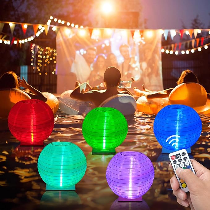 Floating Lanterns LED Pool Lights,IP68 Waterproof Pool Lights That Float ,13 Color Changes by Remote Control for Pool Decor,Outdoor Party,Wedding (2Pcs - 10 inches)