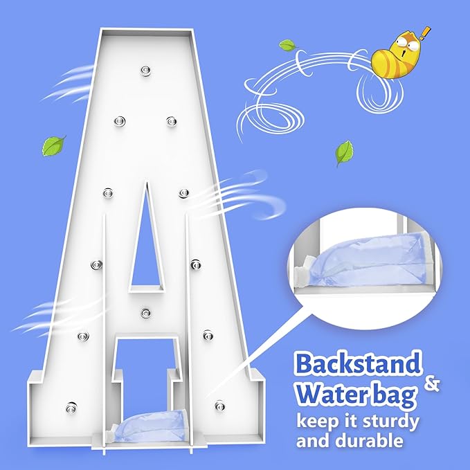 4FT Marquee Light Up Letters - Cool White Light Up Letters T with Fixed Water Bag, Party Decoration Large Marquee Light Up Letters can Be Used for Wedding Decoration, Birthday Party Decoration