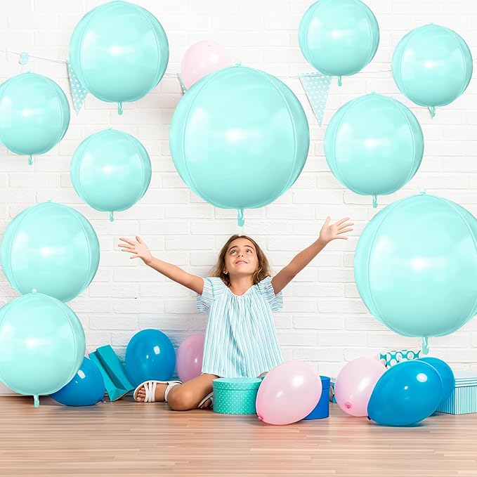 12Pcs Baby Blue Round Foil Balloons, 22" 15" 10" 4D Helium Ball Balloon, Metallic Pastel Teal Blue Foil Balloon for Birthday Wedding Baby Shower Blue Theme Prom Anniversary Party Decorations