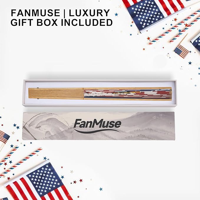 Bamboo & Paper Folding Hand Fan – Chinese Craft with Patriotic Bald Eagle American Art Design, Decorative Handheld Fan with Elegant Gift Box for Wedding, Party, Travel & Home Décor