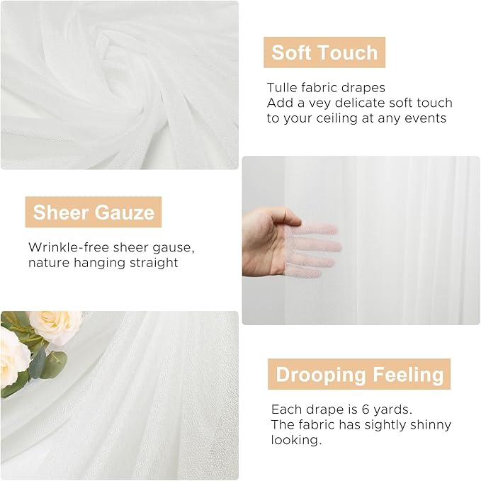 Wokceer Wedding Arch Draping Fabric 3 Panels 28.7" x 20FT Ivory Drapes Sheer Fabric Backdrop Arch Draping for Wedding Ceremony Birthday Party Bridal Shower Decoration