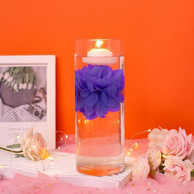 24 Pcs Floating Candles for Centerpieces and Floating Flowers Artificial Flowers Head Vase Filler for Party Home Table Wedding Centerpieces Decoration (Purple)