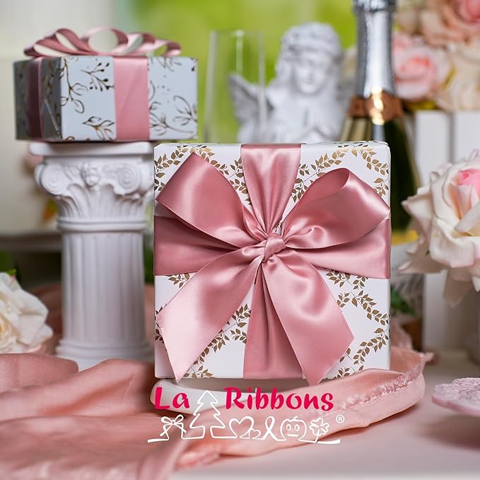 LaRibbons 1 Inch 25 Yard Double Faced Satin Ribbon,Dust Pink Satin Craft Fabric Ribbon for Gift Wrapping Floral Bouquets Wedding Party Decoration