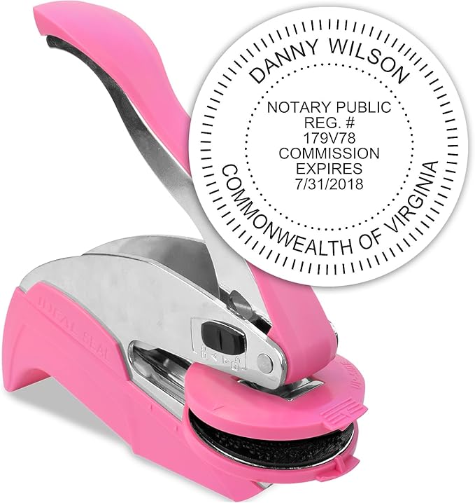MaxMark Notary Seal Round Pink Embosser for Virginia State - Includes Gold Burst Seal Labels (50 Count)