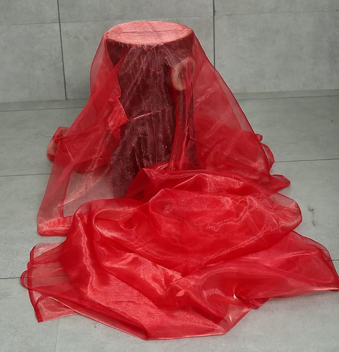VDS Red Organza Fabric, 25 Yards Continuous, 45” Wide, Wedding Party Decoration Iridescent Crystal Sheer Shiny Organza Tulle Bridal Dress DIY Crafts Costume Sewing Backdrop Arch Cloth