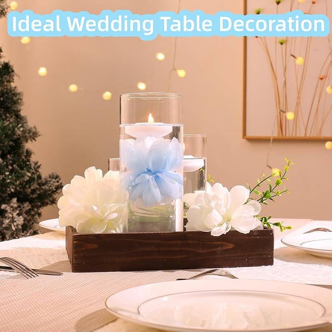 24 Pcs Floating Candles for Centerpieces and Floating Flowers Artificial Flowers Head Vase Filler for Party Home Table Wedding Centerpieces Decoration (Blue)