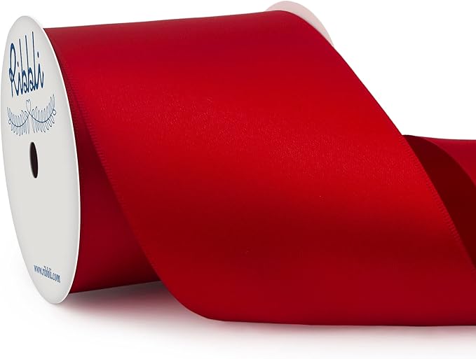 Ribbli Red Double Faced Satin Ribbon, 3” x Continuous 10 Yards,Use for Bows Bouquet,Christmas Gift Wrapping,Floral Arrangement