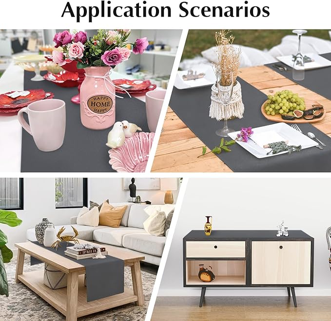 2 Pack Grey Long Table Runner 12 x 108 Inch Solid Color Farmhouse Runners Coffee Table Dresser for Daily Party Home Decoration