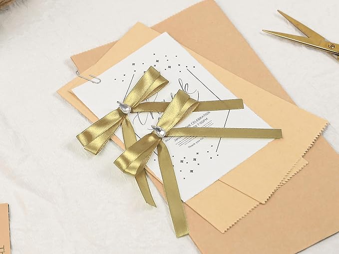 Light Gold Satin Ribbon 3/8 inch X Continuous 100 Yards, Single Face Polyester Ribbon Perfect for Gift Wrapping, Flower Bouquet, Wedding Decor, Crafts, Bow Making, Sewing and More
