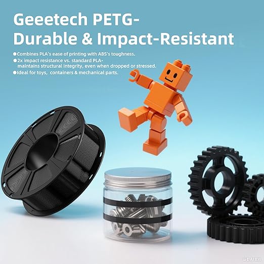 Geeetech PETG Filament 1.75mm, 1 KG (2.2lbs) Spool 3D Printer Filament, High-Toughness, ±0.02mm Accuracy, Neatly Wound & Moistureproof, Non-Clogging Non-Stringing, Fits Most FDM Printers, Green