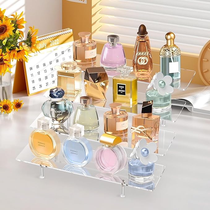 Acrylic Display Riser Stand Shelf Clear 4 Tier Cupcake Stand Perfume Display Holder Figures Desktop Decoration and Organizer Showcase Toys Retail Display Rack Candy Dessert Buffet 4 Steps Collection