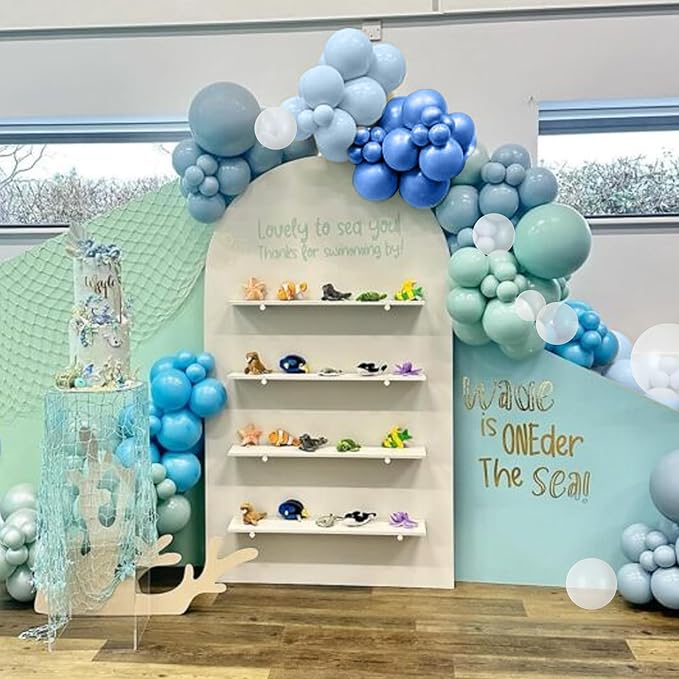 Ocean Themed Party Balloons, 12 Inches Turquoise Teal Blue Clear Metallic Balloons for Ocean Shark Sea Themed Pool Party Baby Shower Birthday Beach Decorations