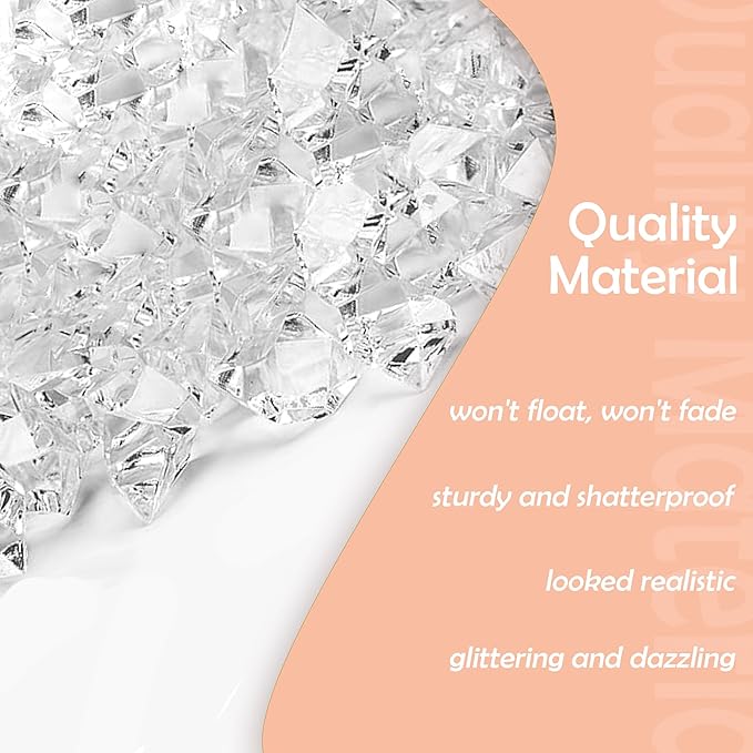 190Pcs Clear Vase Fillers, Fake Crush Ice Rocks Acrylic Diamonds for Wedding Centerpieces Home Party Table Scatter, 0.9 in Plastic Gems for Fish Tank Decor