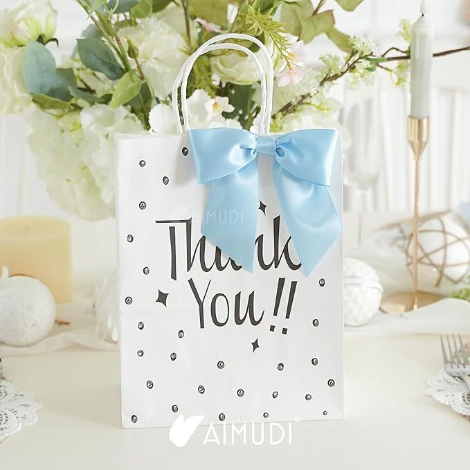 AIMUDI Baby Blue Satin Bows 5.5" Bows for Gift Wrapping Satin Twist Tie Bows Premade Ribbon Bows for Treat Bags Invitations Baskets Crafts Wedding Birthday Baby Shower Easter Decorations, 24 PCs