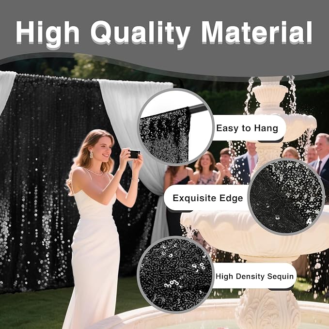 VOK Black Sequin Backdrop Curtains 2 Panels 2FTx8FT Glitter Photography Background for Wedding Birthday Christmas Party Decorations
