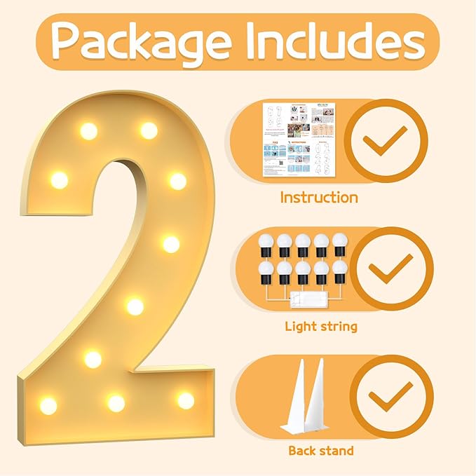 Marquee Numbers 4 Feet Tall Large Light Up Numbers 2nd 12th 21st Two Fast Birthday Decorations Girl Boy Big Yellow Light Outdoor Anniversary Decorations Balloon Arch Kit Party Backdrop 2