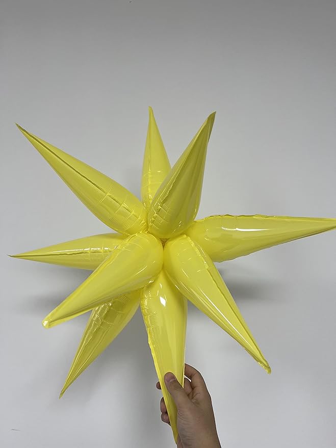 3pcs 26inch macaron yellow Star foil balloons.macaron yellow Explosion Star burst star balloon-Spike cone balloon for birthday party decorations,wedding,Bachelor party