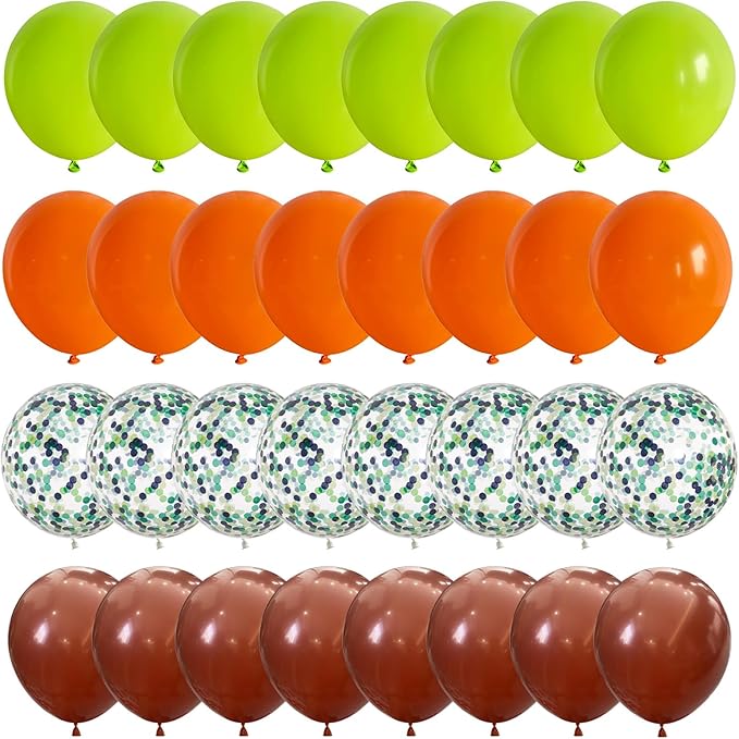 Orange Fall Balloons, 12Inch Autumn Orange Brown Green Latex Balloons with Confetti Party Balloon for Fall Thanksgiving Autumn Harvest Birthday Party Decorations